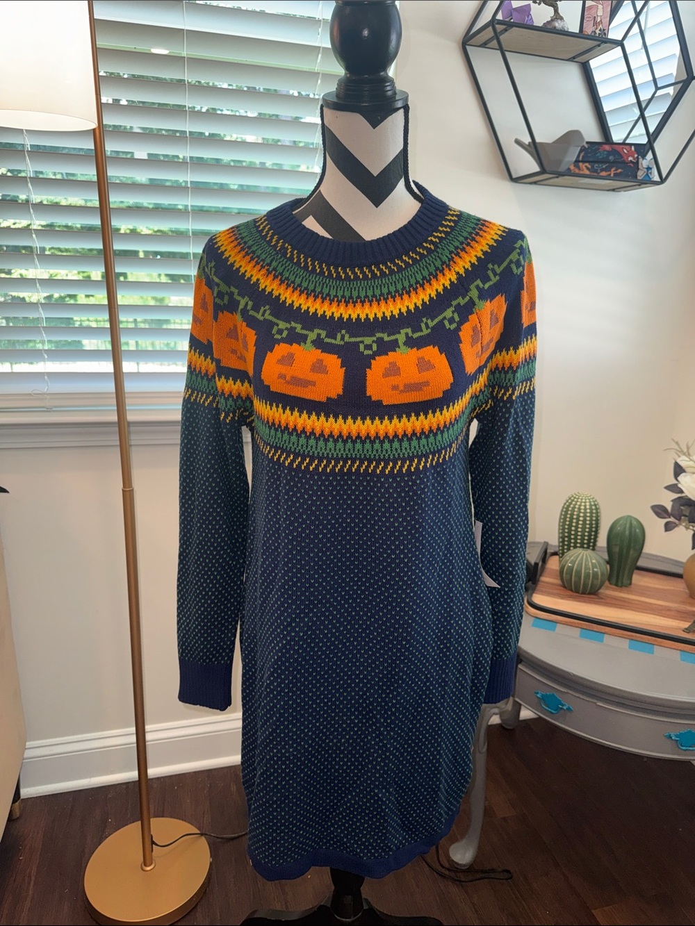 ModCloth Cozy Commitment Fair Isle Sweater Dress in Pumpkins Jack-O-Lanterns - Picture 4 of 11